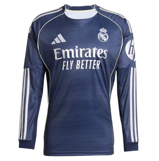 2025-26 Real Madrid Away Long Sleeve Soccer Jersey Shirt
